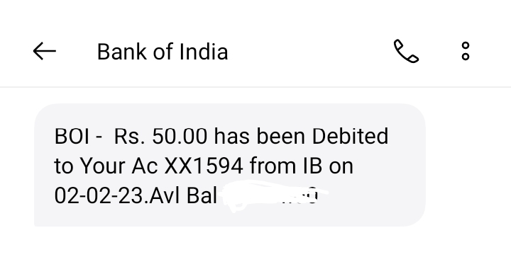 Amount Debited Message from Bank