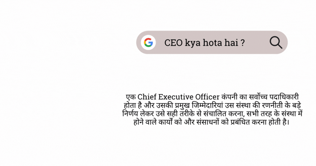 Businessman with Search Illustration "CEO kya hota hai?" & google result shows "defination of CEO"