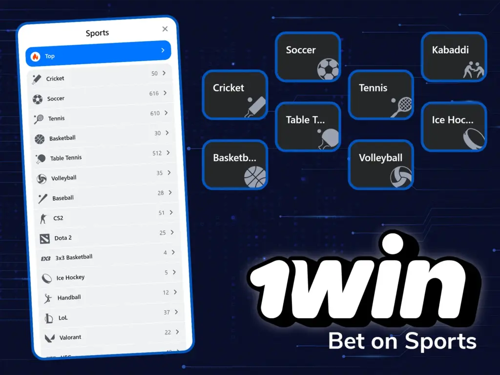 Sports available for betting on 1win