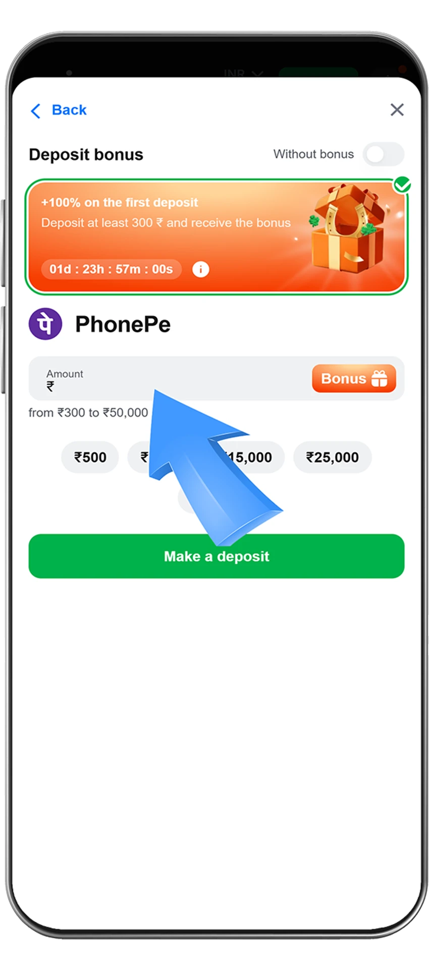 Entering deposit details at 1win