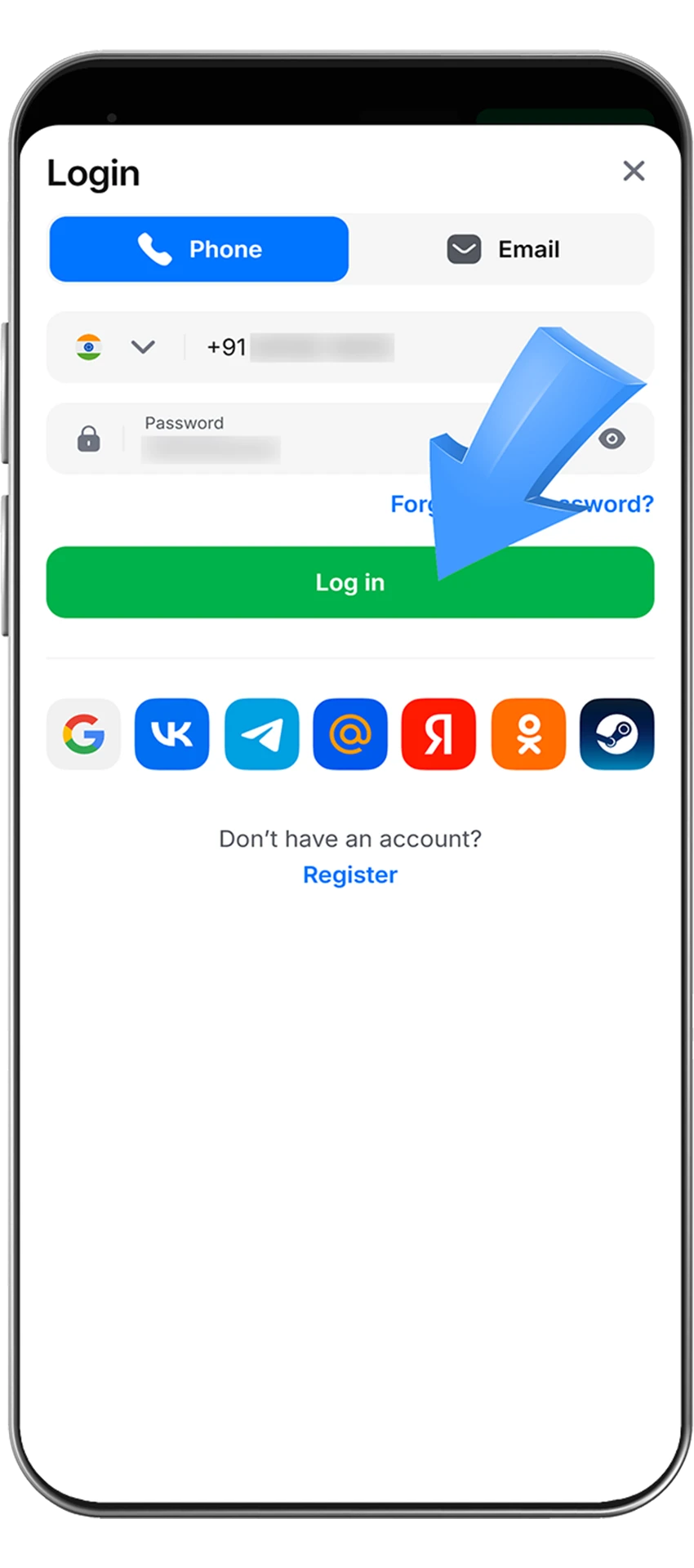Sign-in button at 1win