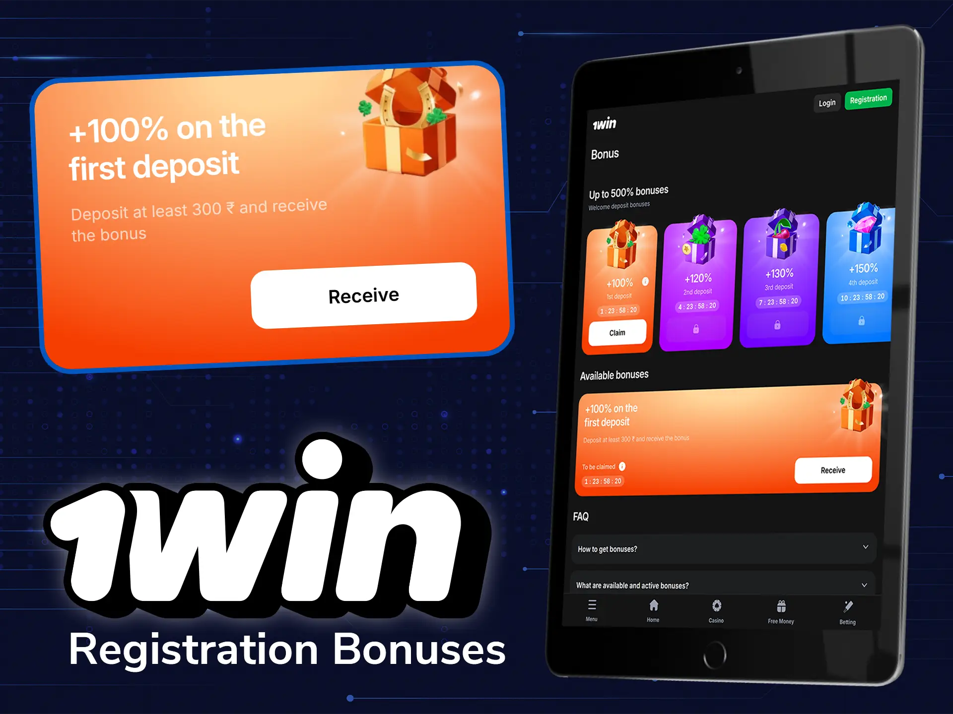 1win gives a 500% welcome bonus on your first deposit.
