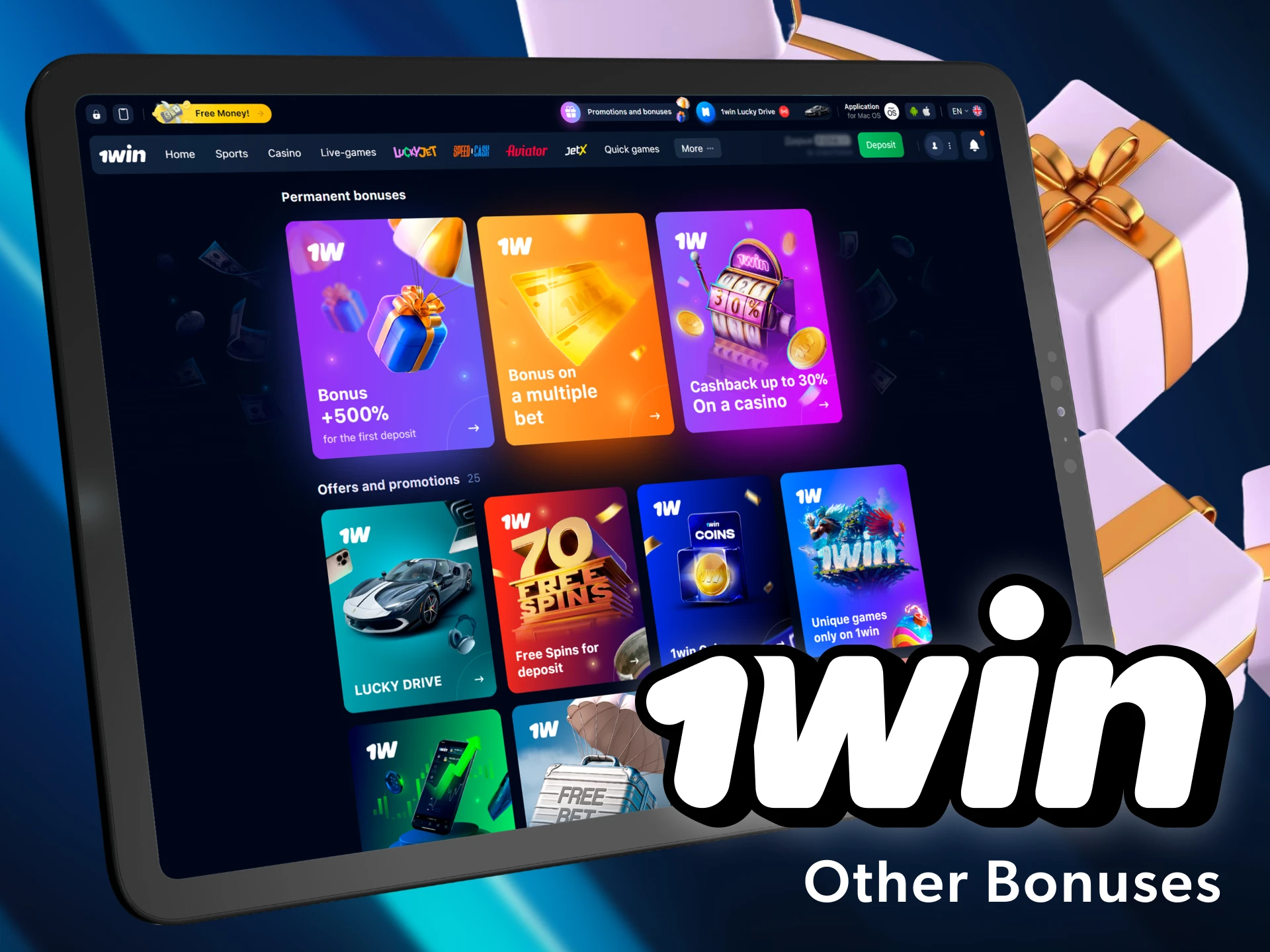 1win also offers other bonuses and promotions.