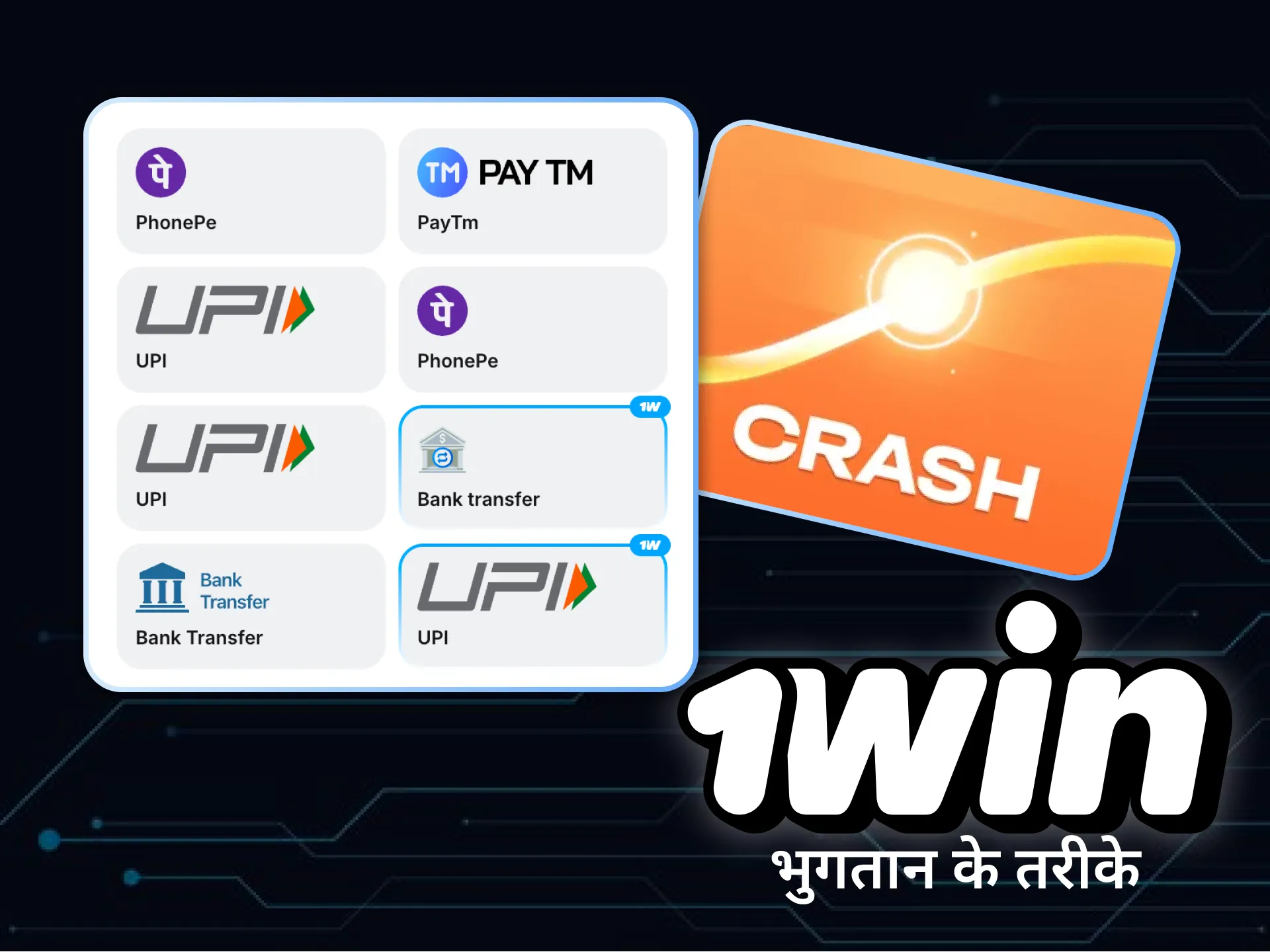 1win पर क्रैश खेलने के लिए सुविधाजनक भुगतान विधियों के बारे में जानें और बेटिंग शुरू करें।